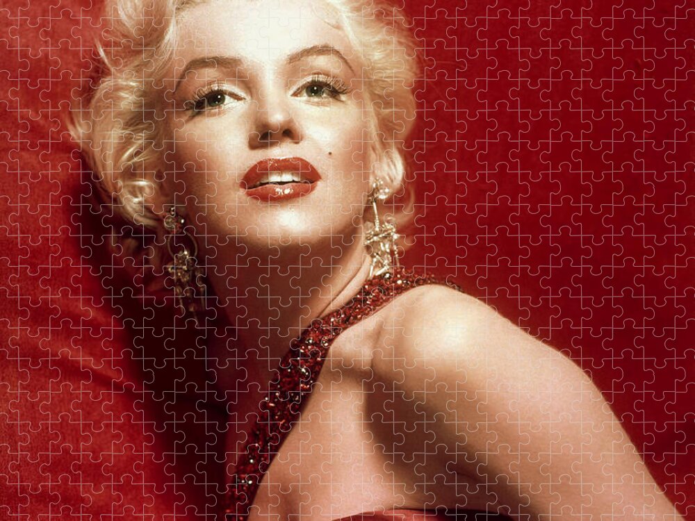 Marilyn Monroe Jigsaw Puzzle featuring the digital art Marilyn Monroe in Red by Georgia Fowler