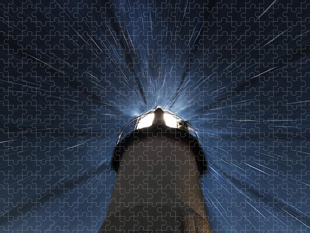 Marshall Lighthouse Jigsaw Puzzle featuring the photograph Marshall Lighthouse Star Zoom by John Vose