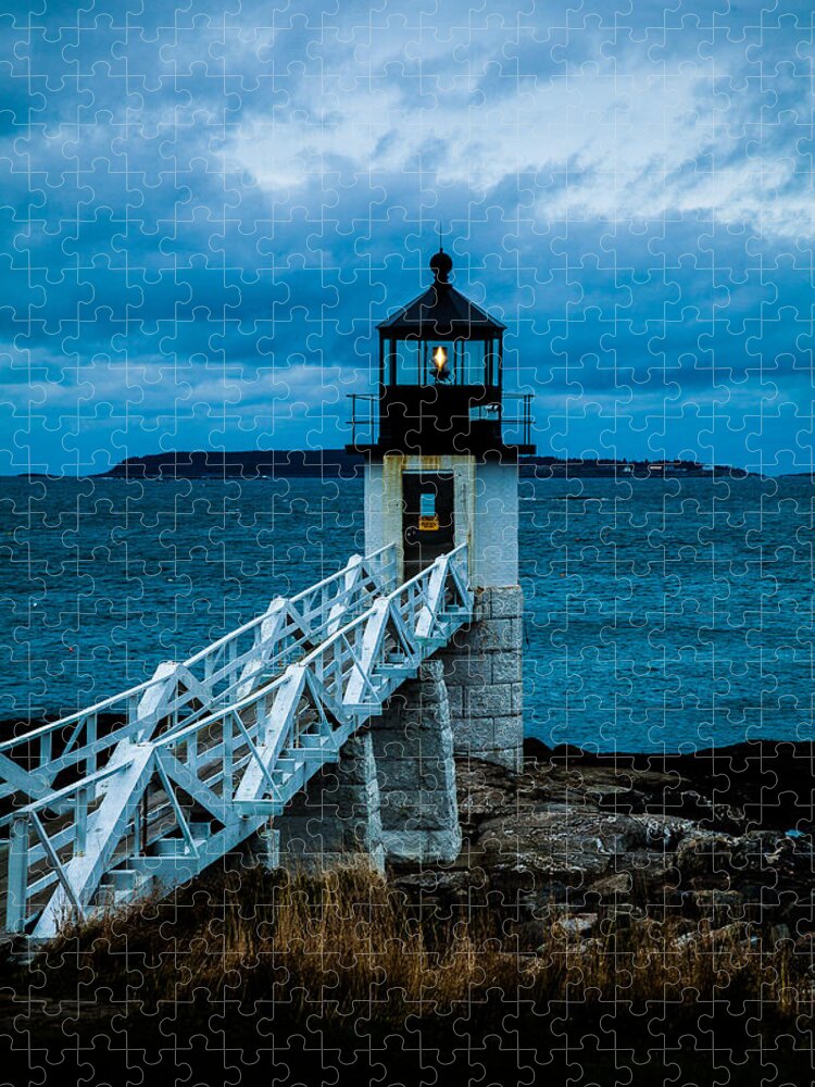 Lighthouse Jigsaw Puzzle featuring the photograph Marshall Point Light at Dusk 1 by David Smith