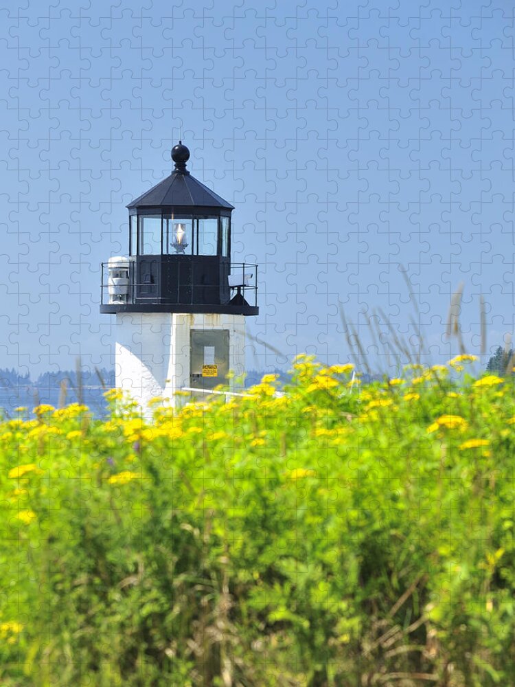 Maine Jigsaw Puzzle featuring the photograph Marshall Point Lighthouse and field of goldenrod by Marianne Campolongo