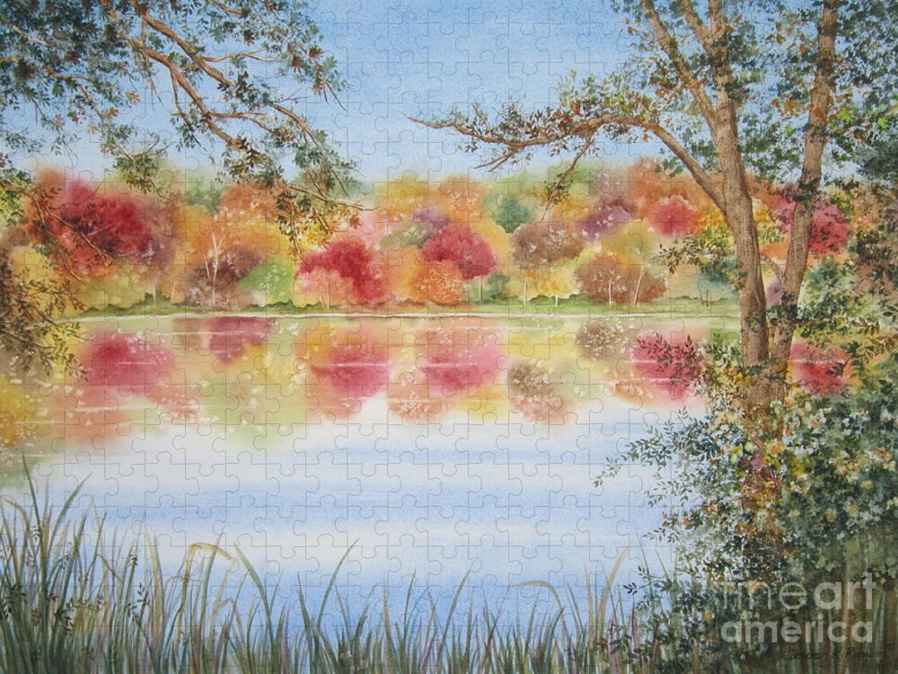Landscape Jigsaw Puzzle featuring the painting Marshall's Pond by Deborah Ronglien