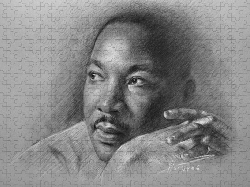 Portrait Jigsaw Puzzle featuring the drawing Martin Luther King Jr by Ylli Haruni
