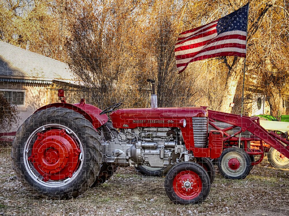 Tractor Jigsaw Puzzle featuring the photograph Massey - Feaguson 65 Tractor with USA Flag by James BO Insogna