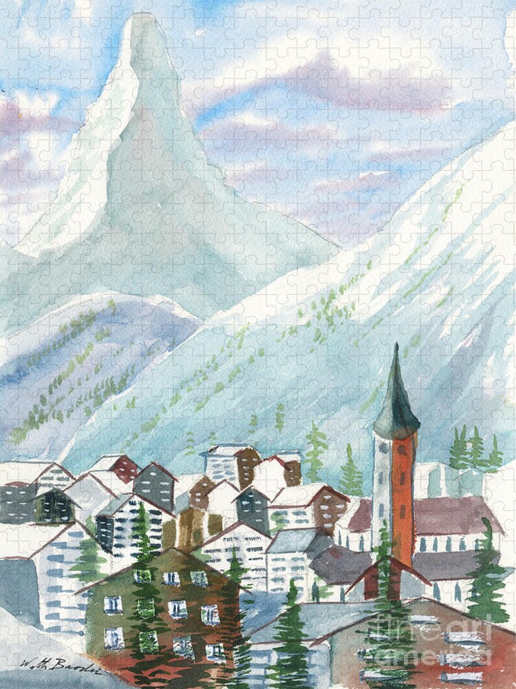 Matterhorn Jigsaw Puzzle featuring the painting Matterhorn by Walt Brodis