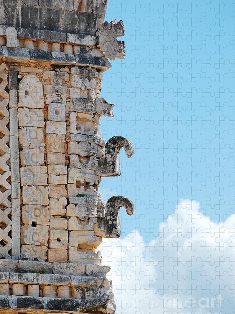 Uxmal Jigsaw Puzzle featuring the photograph Mayan Glyphs Profile at Uxmal Mexico by Shawn O'Brien
