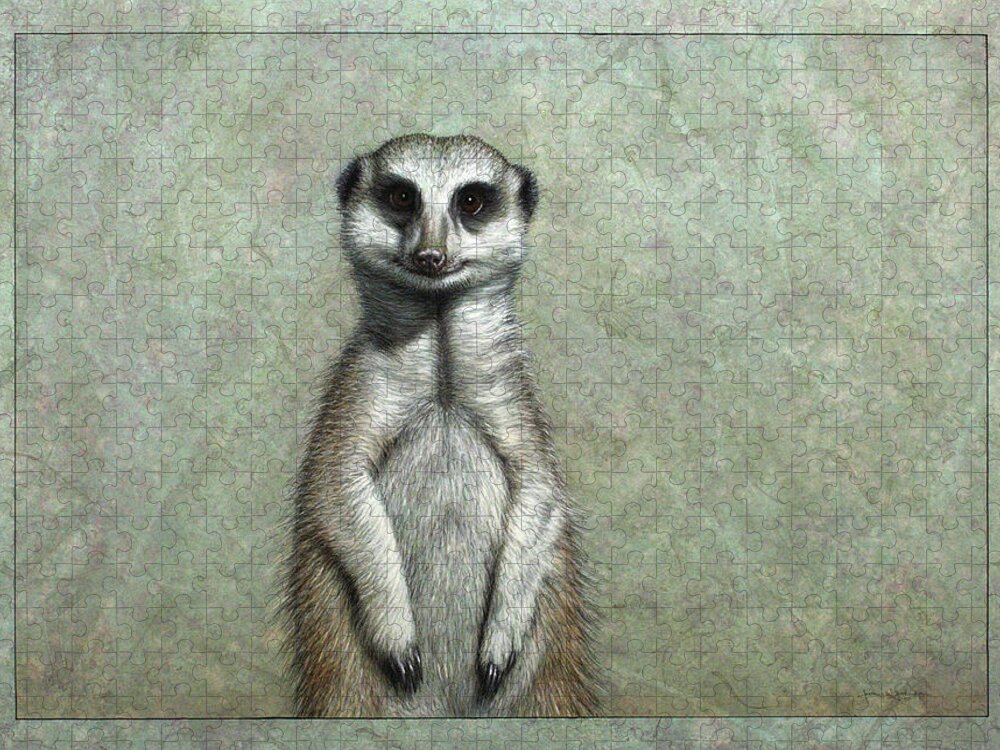 Meerkat Jigsaw Puzzle featuring the painting Meerkat by James W Johnson