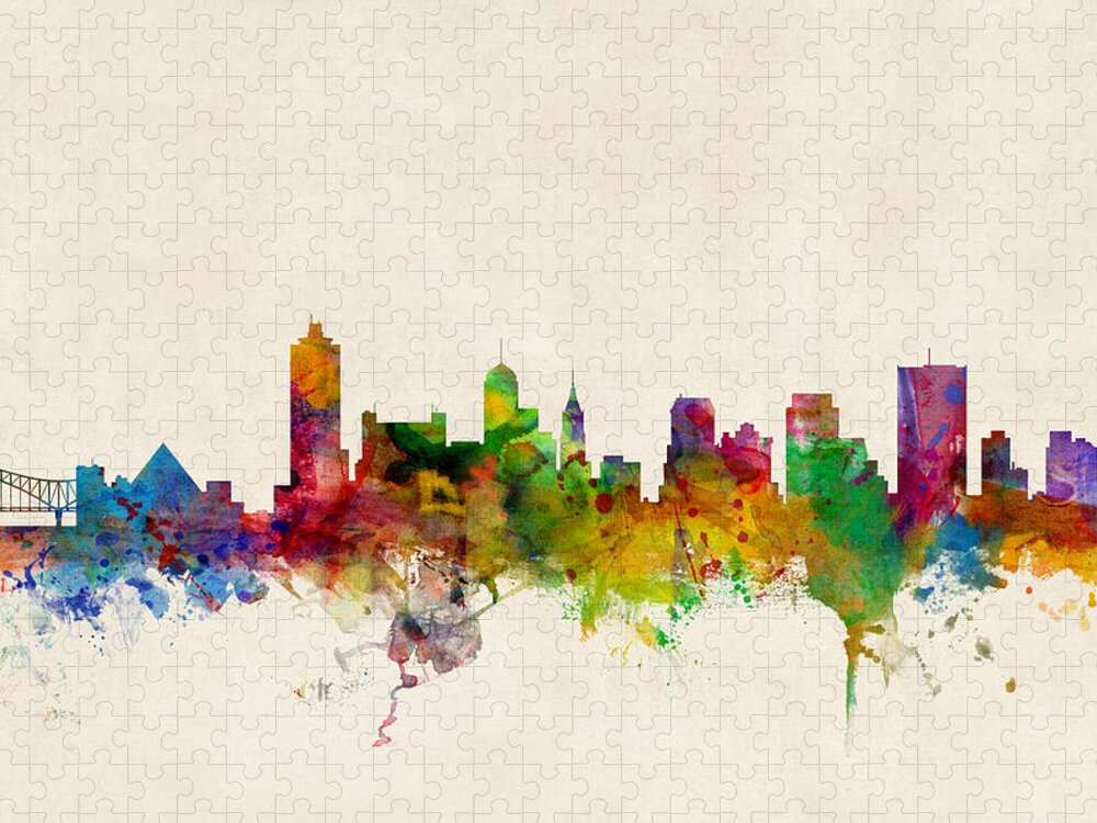 Watercolour Jigsaw Puzzle featuring the digital art Memphis Tennessee Skyline by Michael Tompsett