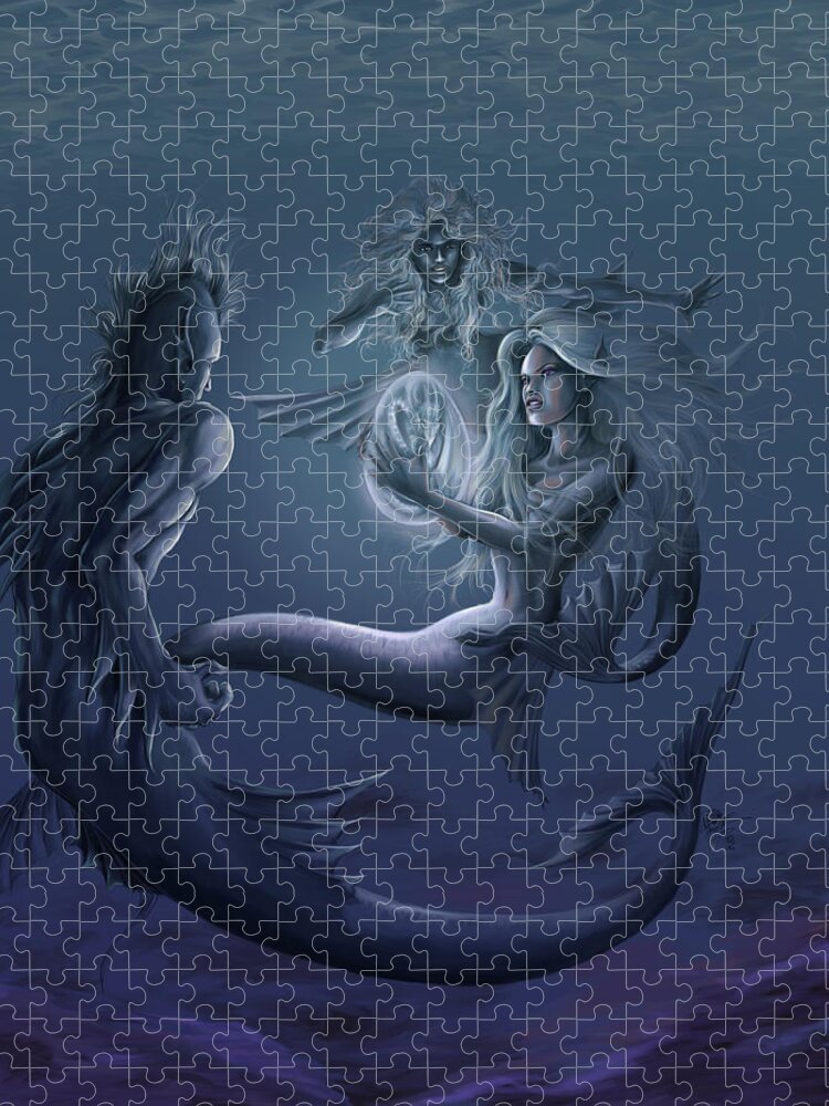 Fantasy Jigsaw Puzzle featuring the painting Merfolk Discovery by MGL Meiklejohn Graphics Licensing