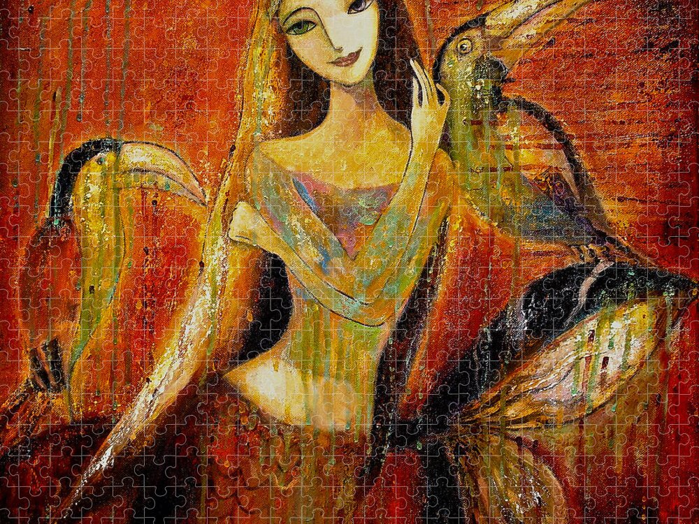 Mermaid Art Jigsaw Puzzle featuring the painting Mermaid Bride by Shijun Munns