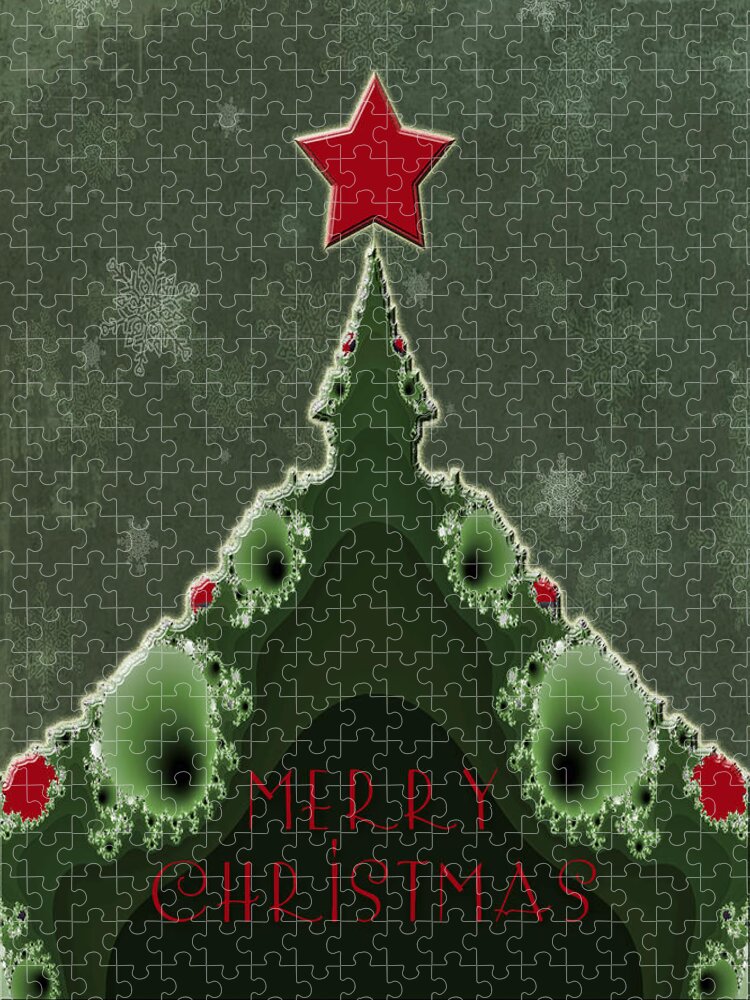 Christmas Jigsaw Puzzle featuring the photograph Merry Christmas Greeting - Tree and Star Fractal by Carol Senske