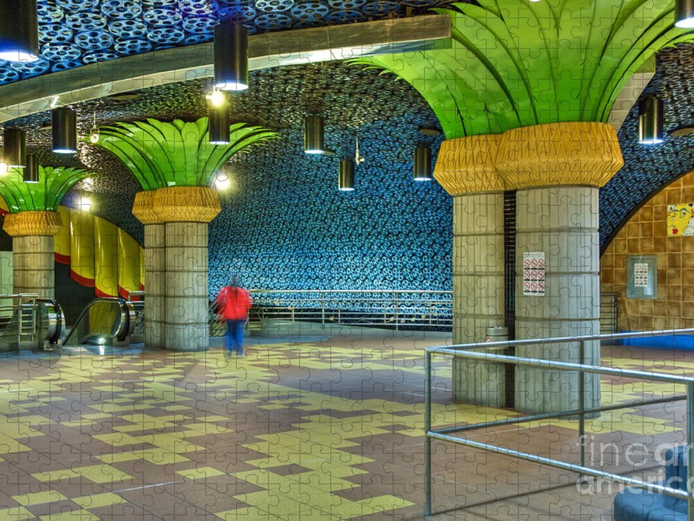 Metro Subway Station Interior Hollywood Ca Film Reels Lining The Ceiling Hollywood Jigsaw Puzzle featuring the photograph Metro Subway Station Interior Hollywood CA by David Zanzinger