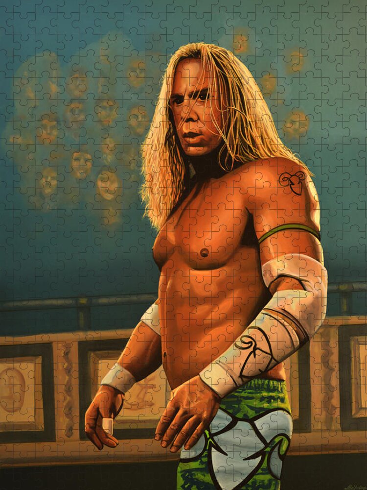 Mickey Rourke Jigsaw Puzzle featuring the painting Mickey Rourke by Paul Meijering