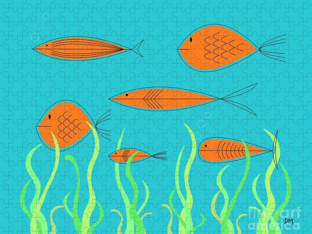 Abstract Jigsaw Puzzle featuring the digital art Mid Century Fish 2 by Donna Mibus