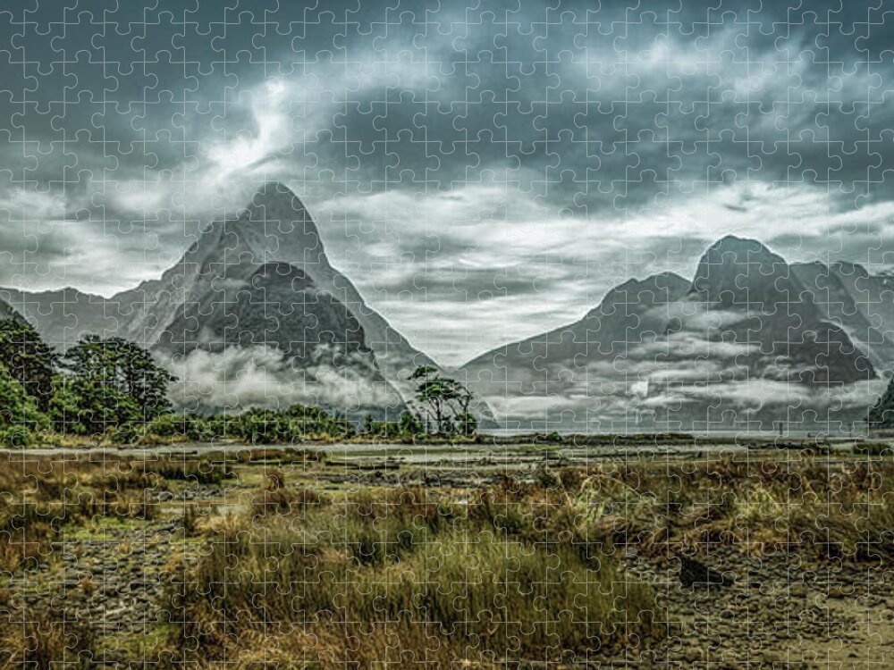 Tranquility Jigsaw Puzzle featuring the photograph Mighty Moody Mitre Peak, Fiordland, New by Copyright Lorenzo Montezemolo