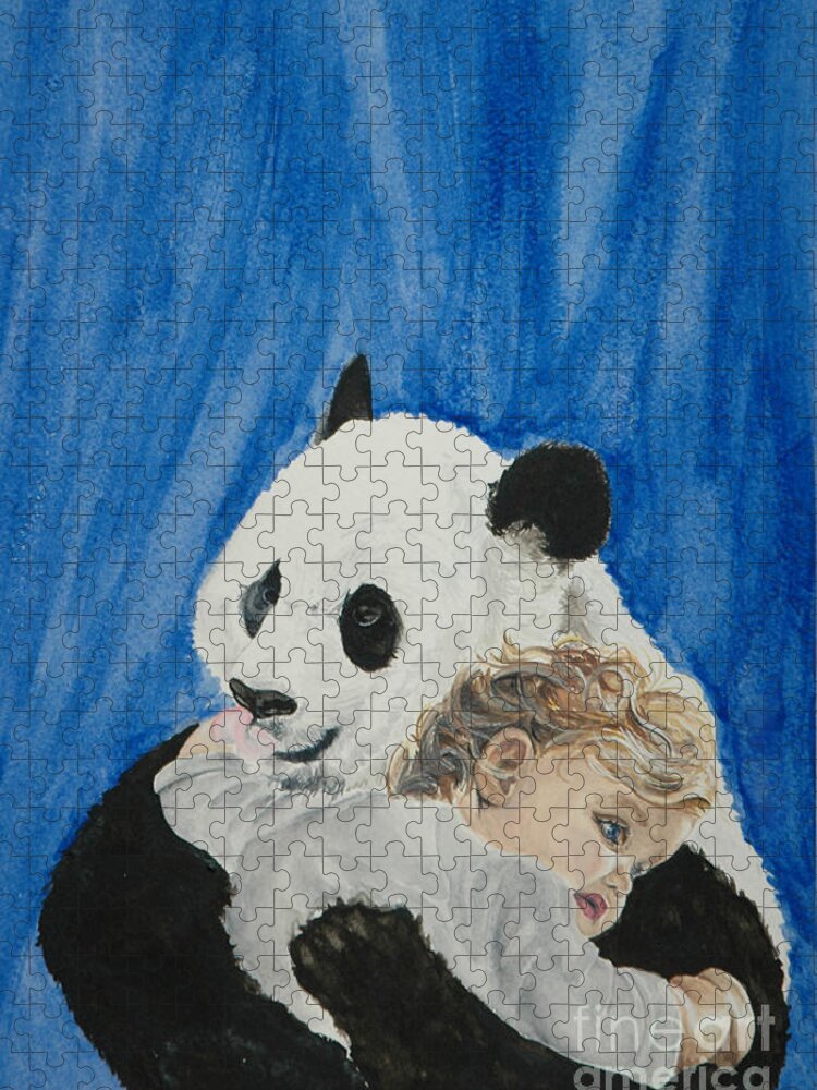 Panda Jigsaw Puzzle featuring the painting Mika and Panda by Tamir Barkan