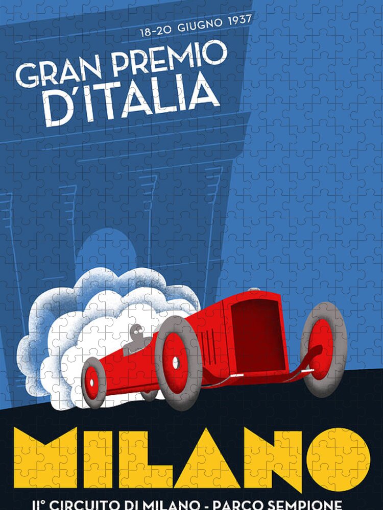 Gran Premio Jigsaw Puzzle featuring the digital art Milan Italy Grand Prix 1937 by Georgia Clare