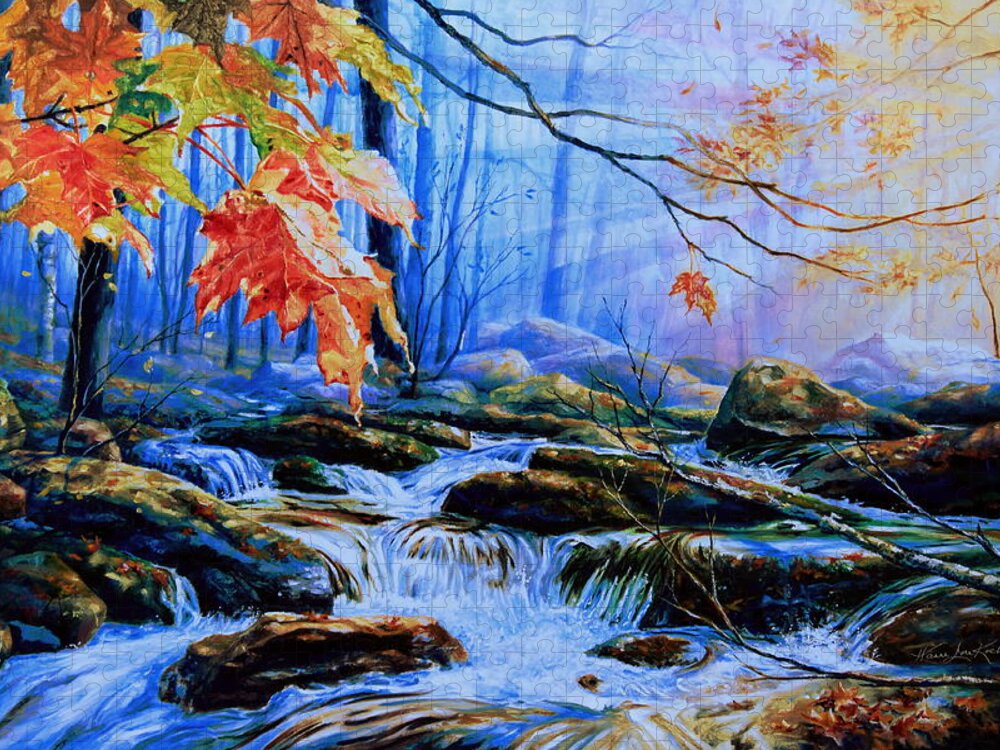Autumn Painting Jigsaw Puzzle featuring the painting Mill Creek Autumn Sunrise by Hanne Lore Koehler