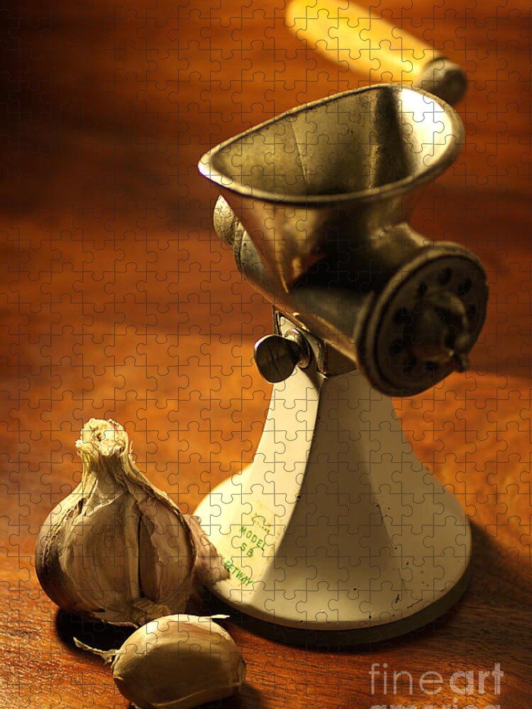 Grinder Jigsaw Puzzle featuring the photograph Mince Grinder with Garlic by Joy Watson