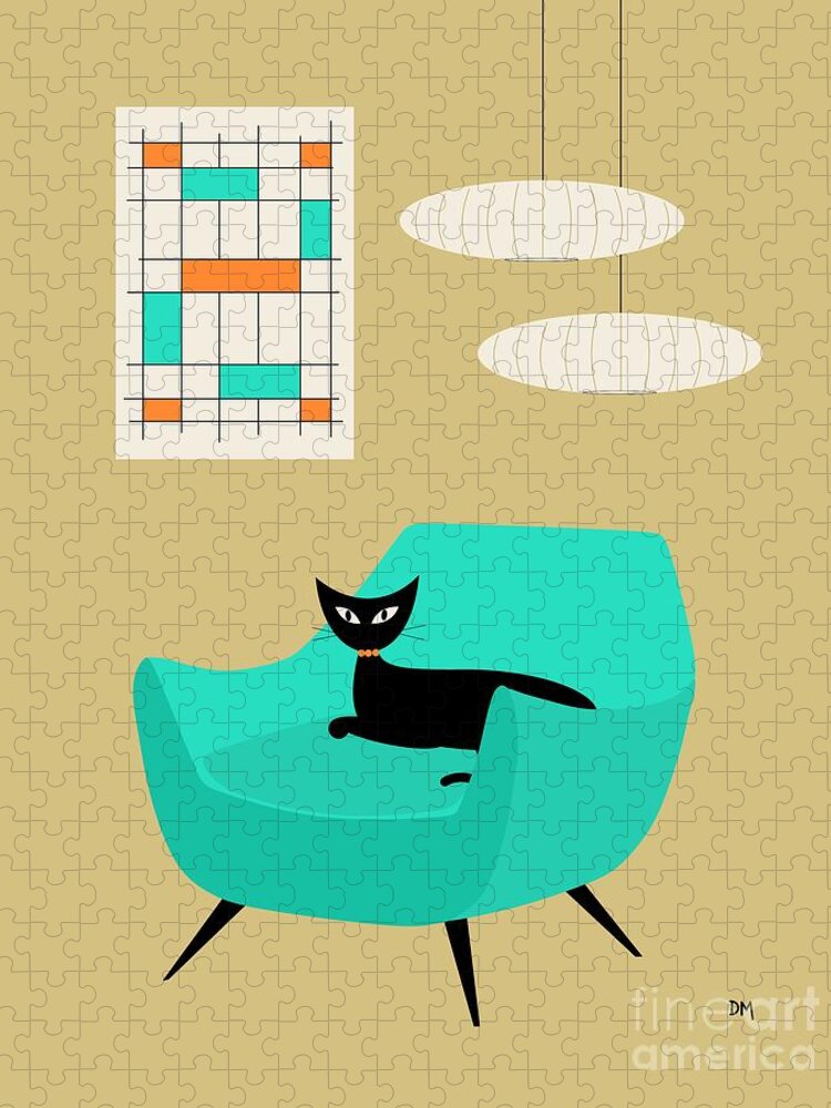Abstract Jigsaw Puzzle featuring the digital art Mini Abstract with Aqua Chair by Donna Mibus