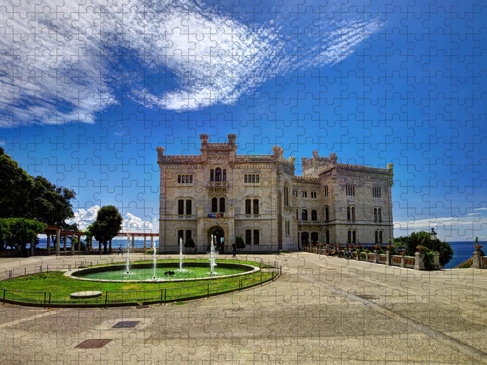 Miramare Jigsaw Puzzle featuring the photograph Miramare Castle with fountain by Ivan Slosar