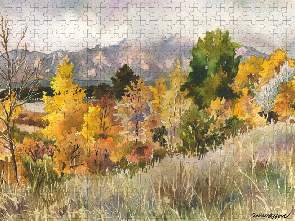 Cloud Painting Jigsaw Puzzle featuring the painting Misty Fall Day by Anne Gifford