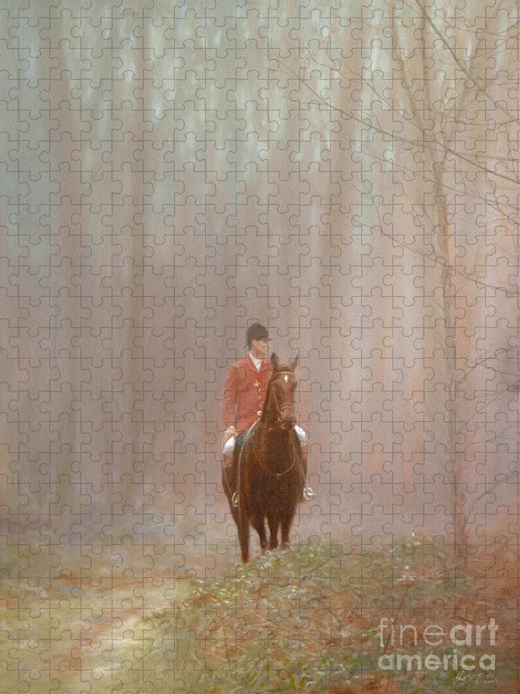 Horse Paintings Jigsaw Puzzle featuring the painting Misty Huntsman by John Silver