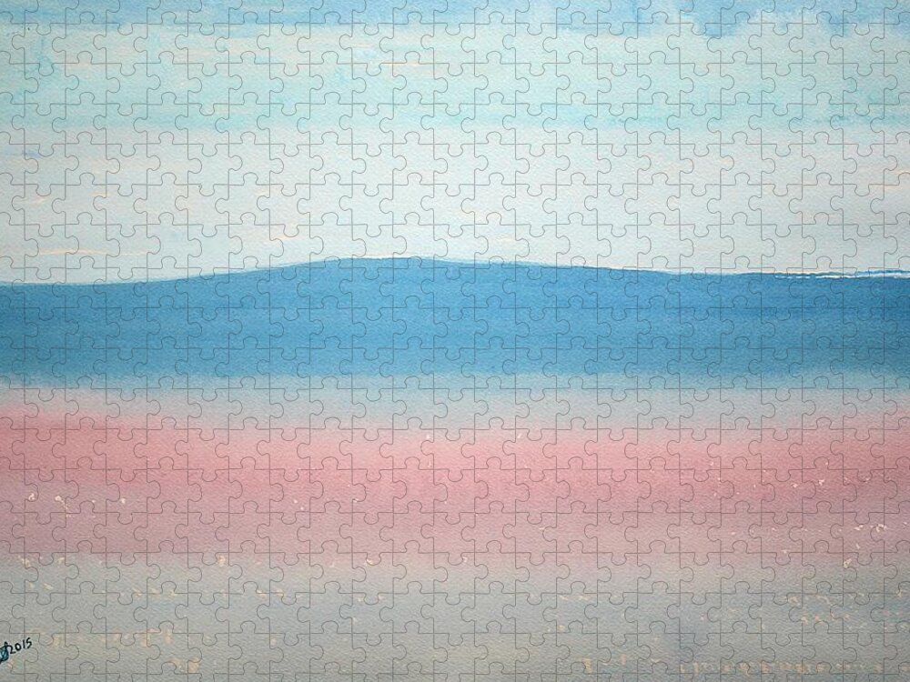 Misty Jigsaw Puzzle featuring the painting Misty Lake original painting by Sol Luckman