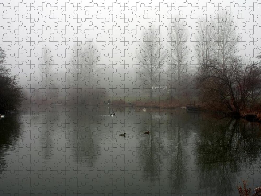 Lake Jigsaw Puzzle featuring the photograph Misty Lake Reflections by Jeremy Hayden
