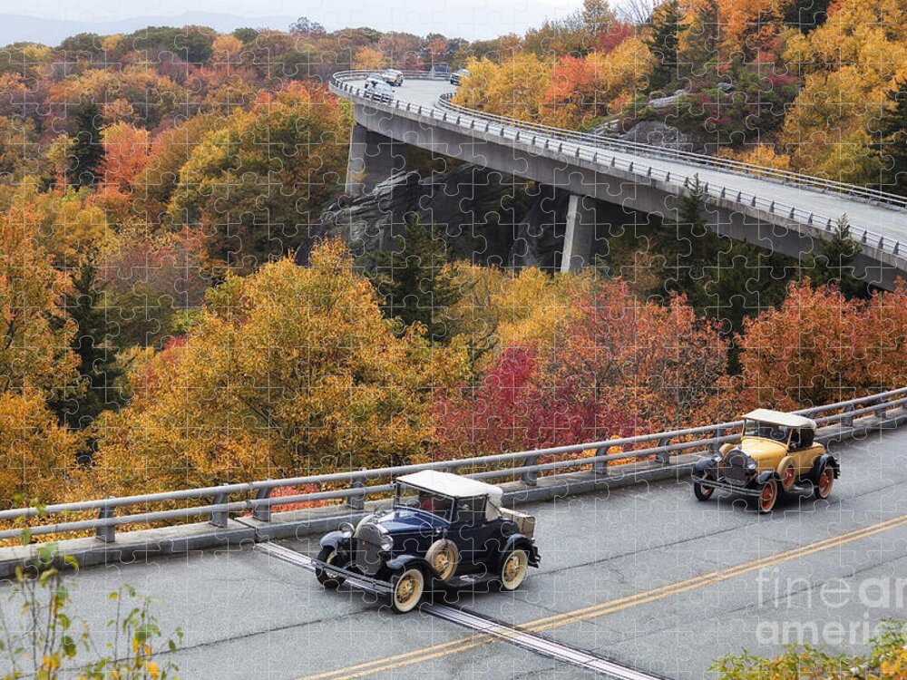 Linn Cove Viaduct Jigsaw Puzzle featuring the photograph Model A Cars on the Parkway by Jill Lang