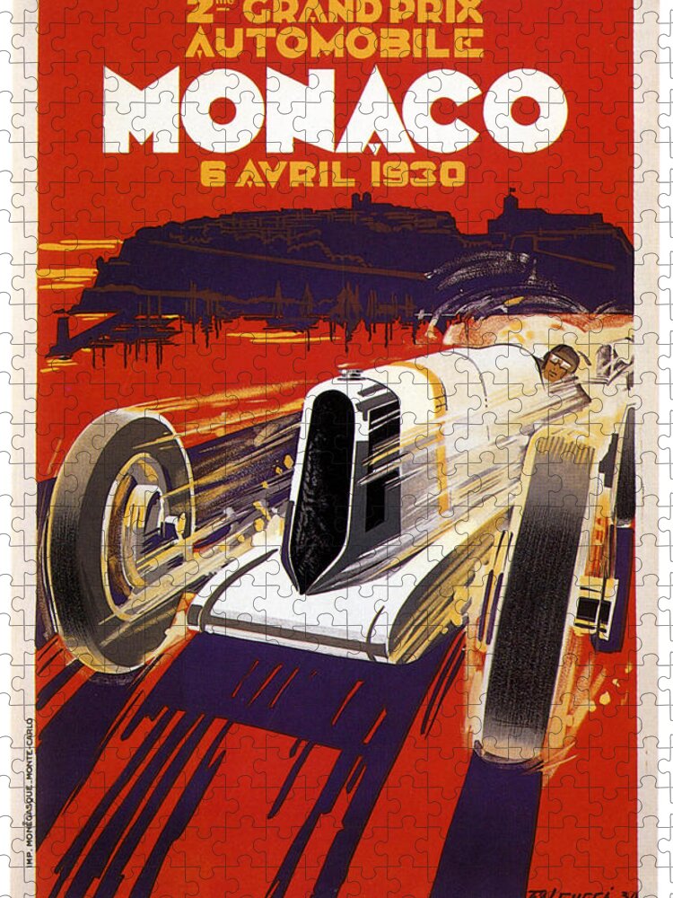Monaco Grand Prix Jigsaw Puzzle featuring the digital art Monaco Grand Prix 1930 by Georgia Clare