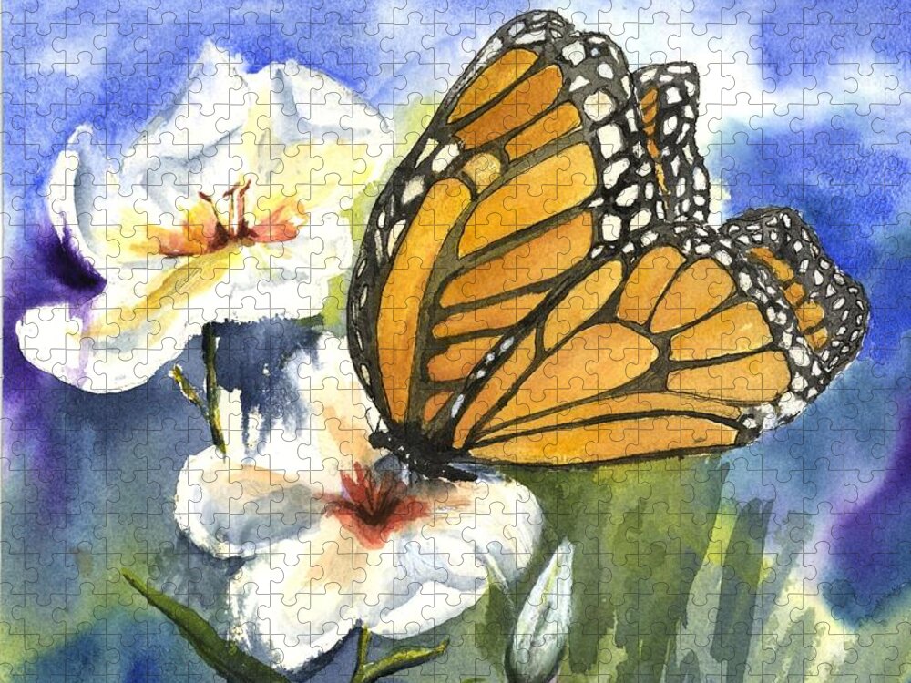 White Flowers And Butterflies Jigsaw Puzzle featuring the painting Transformation 2 by Maria Hunt