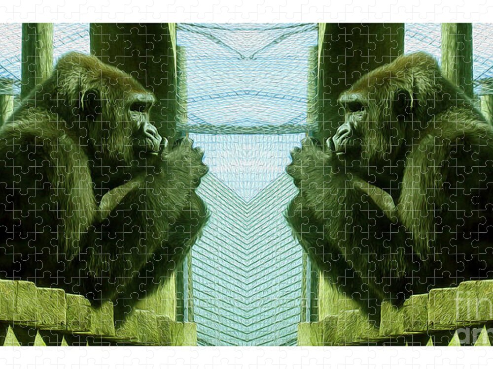 Gorilla Jigsaw Puzzle featuring the photograph Monkey See Monkey Do by Nina Silver