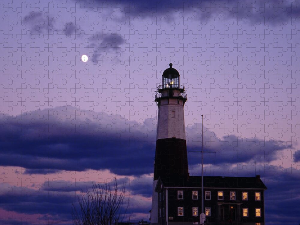 Montauk Jigsaw Puzzle featuring the photograph Montauk Lighthouse with Moon by Bradford Martin