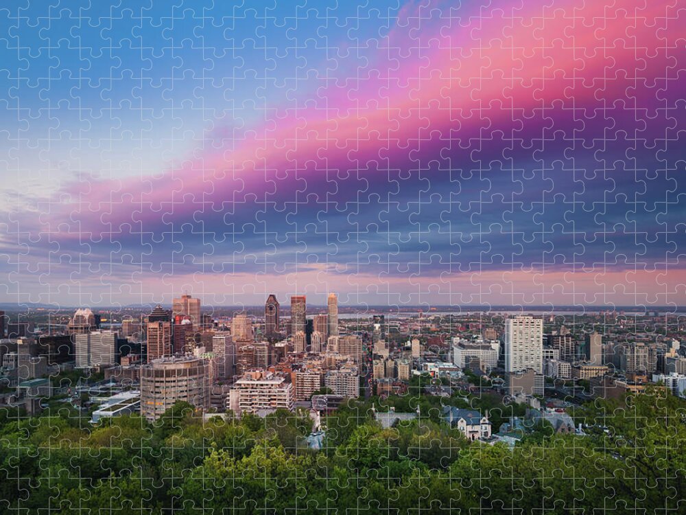 Scenics Jigsaw Puzzle featuring the photograph Montreal Cityscape At Dusk by D3sign