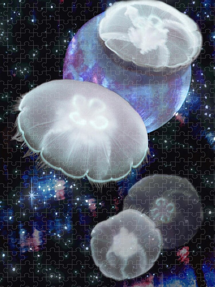 Moon Jellies Jigsaw Puzzle featuring the digital art Moon Jellies 2 by Lisa Yount