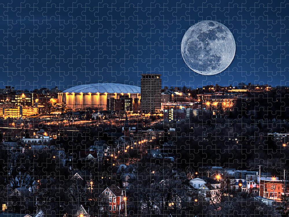 Carrier Dome Jigsaw Puzzle featuring the photograph Moon Over the Carrier Dome by Everet Regal