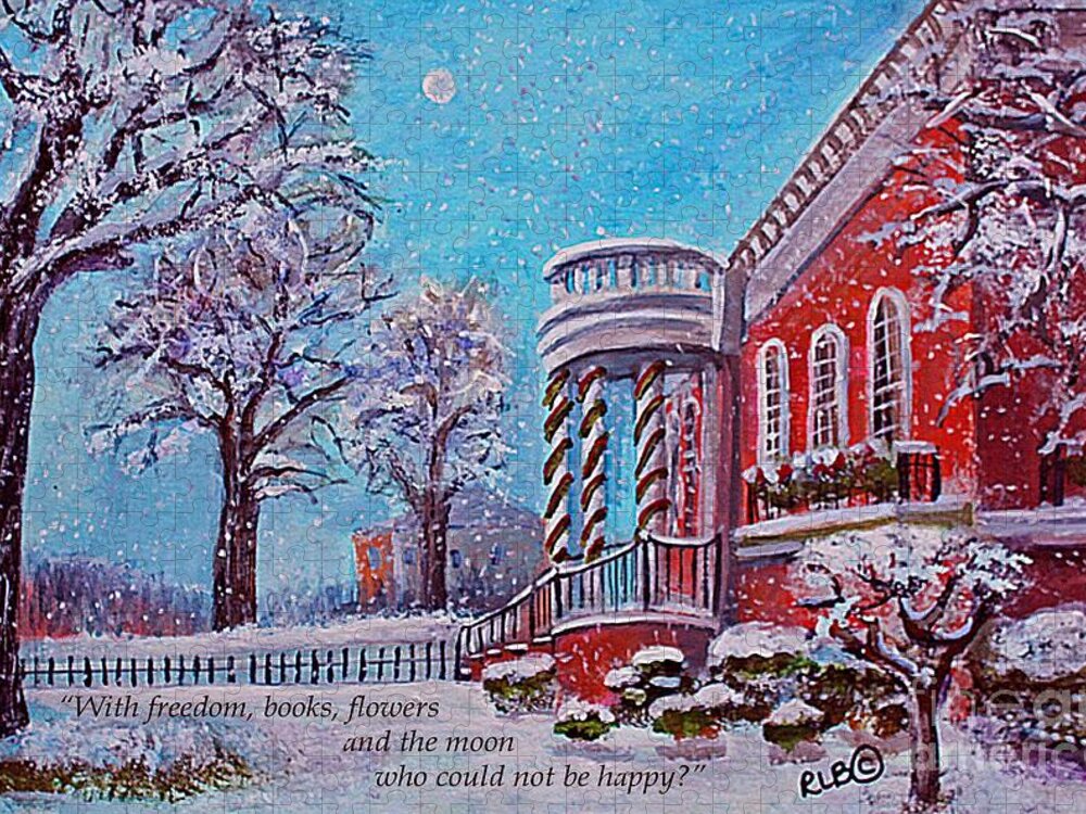 Waltham Jigsaw Puzzle featuring the painting Moon Over the Waltham Library by Rita Brown