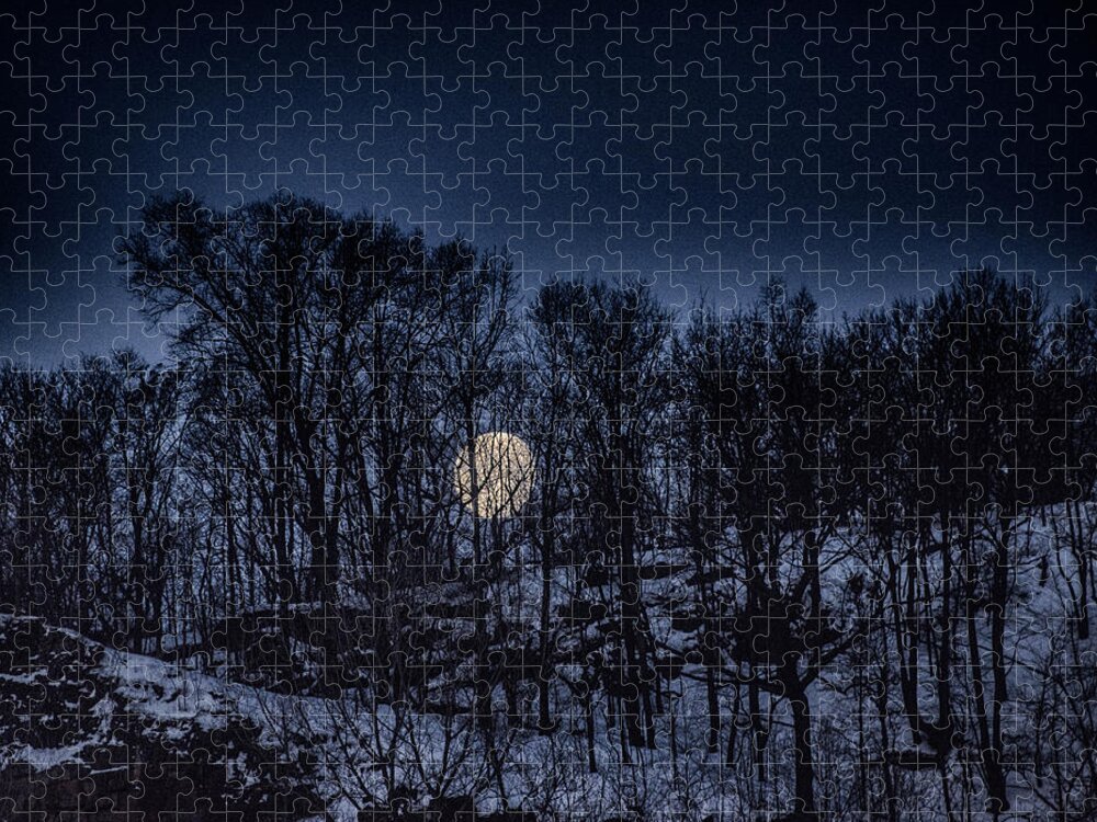 Full Moon Setting Jigsaw Puzzle featuring the photograph Moon set by Alan Goldberg