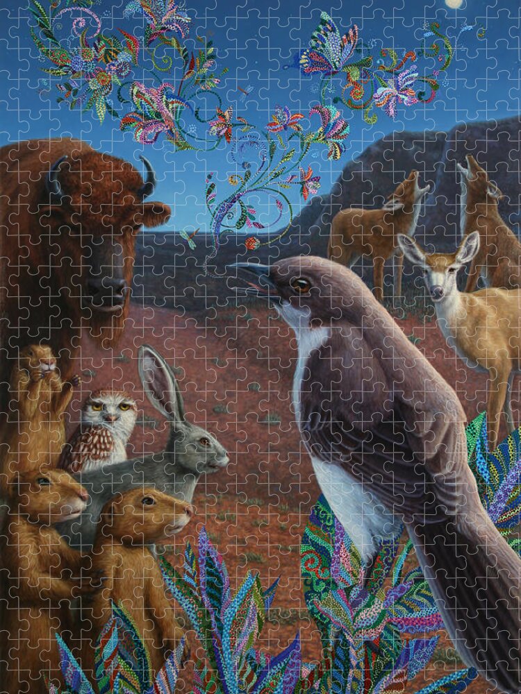 Mockingbird Jigsaw Puzzle featuring the painting Moonlight Cantata by James W Johnson