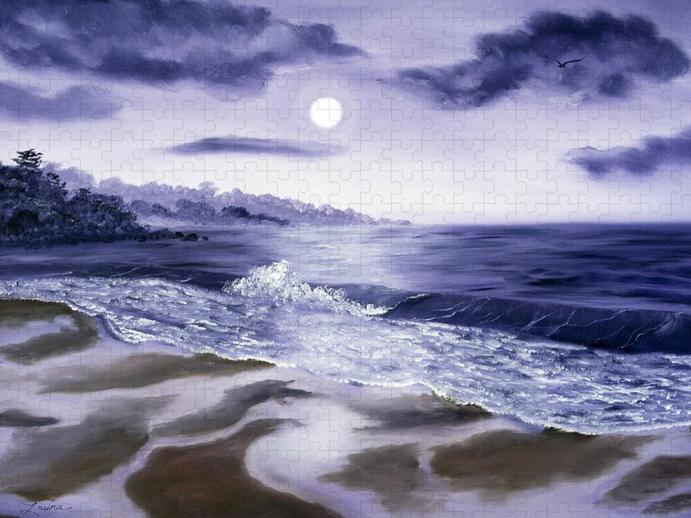 California Jigsaw Puzzle featuring the painting Moonlight Sonata over Carmel by Laura Iverson