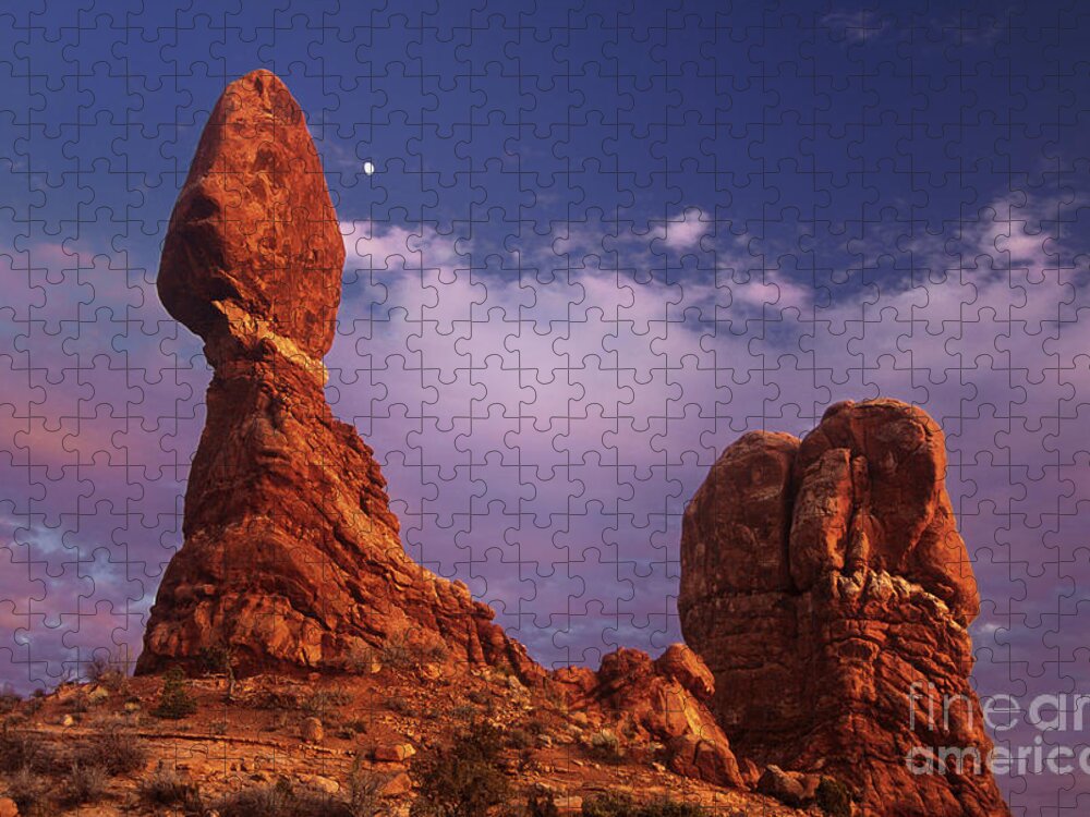 Arches National Park Jigsaw Puzzle featuring the photograph Moonrise At Balanced Rock Arches National Park Utah by Dave Welling