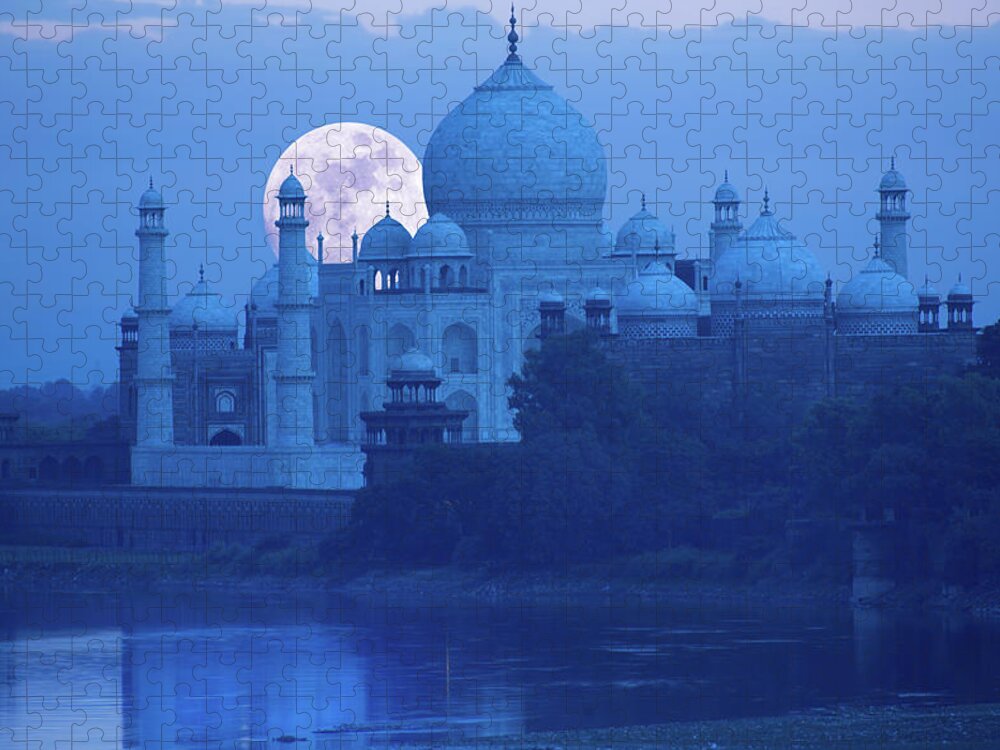 Outdoors Jigsaw Puzzle featuring the photograph Moonrise At Taj Mahal by Grant Faint