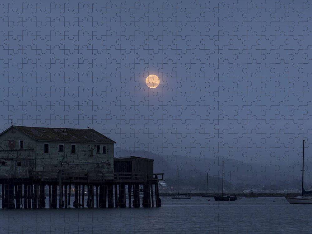 Moon Jigsaw Puzzle featuring the photograph Moonrise over the Harbor by Alex Lapidus