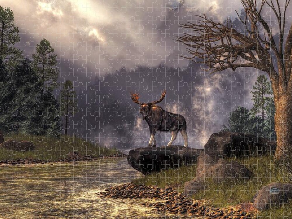 Moose In The Adirondacks Jigsaw Puzzle featuring the digital art Moose in the Adirondacks by Daniel Eskridge