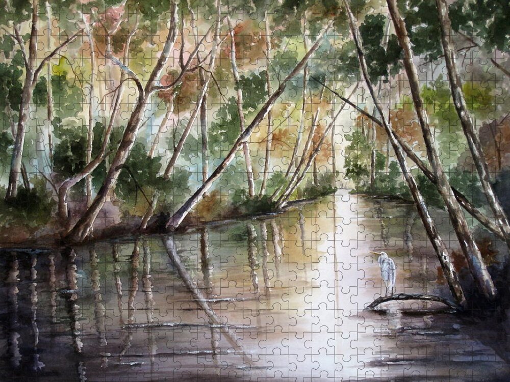 River Jigsaw Puzzle featuring the painting Morning Reflections by Mary McCullah