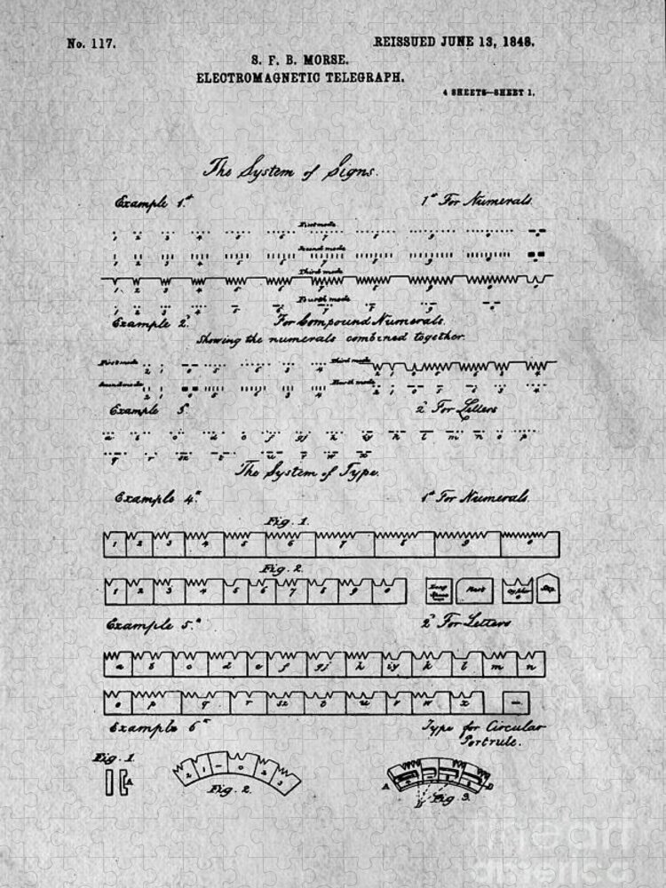Patent Jigsaw Puzzle featuring the digital art Morse Code Original Patent by Edward Fielding