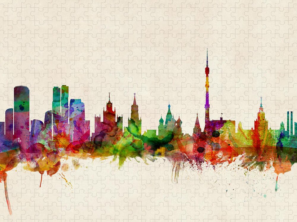 Watercolour Jigsaw Puzzle featuring the digital art Moscow Skyline by Michael Tompsett