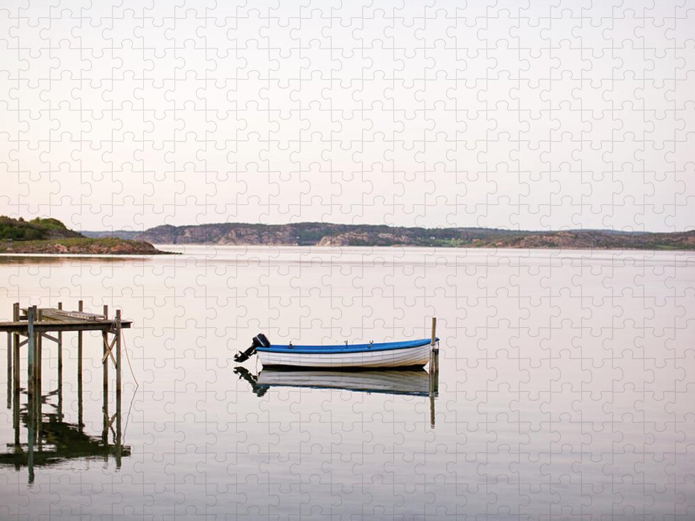 Archipelago Jigsaw Puzzle featuring the photograph Motorboat Moored In Lake by Kentaroo Tryman