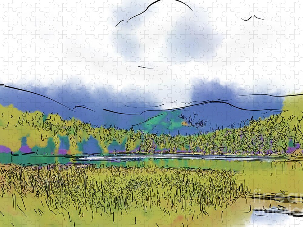 Mountain Jigsaw Puzzle featuring the digital art Mountain Meadow Lake by Kirt Tisdale