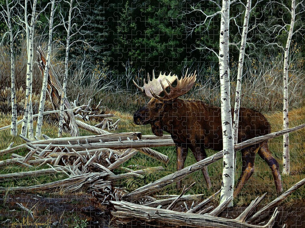 Moose Jigsaw Puzzle featuring the painting Mountain Monarch by Craig Burgwardt